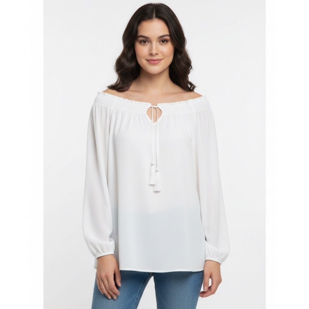 Chico's White Blouse with Tassel Tie